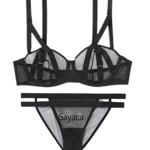 Victoria’s Secret LUXE Set Very Sexy Sheer Mesh Balconett bra Bikini Panty Black
